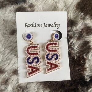 Fashion Jewelry Red, Blue & White Beaded USA Dangle Earrings